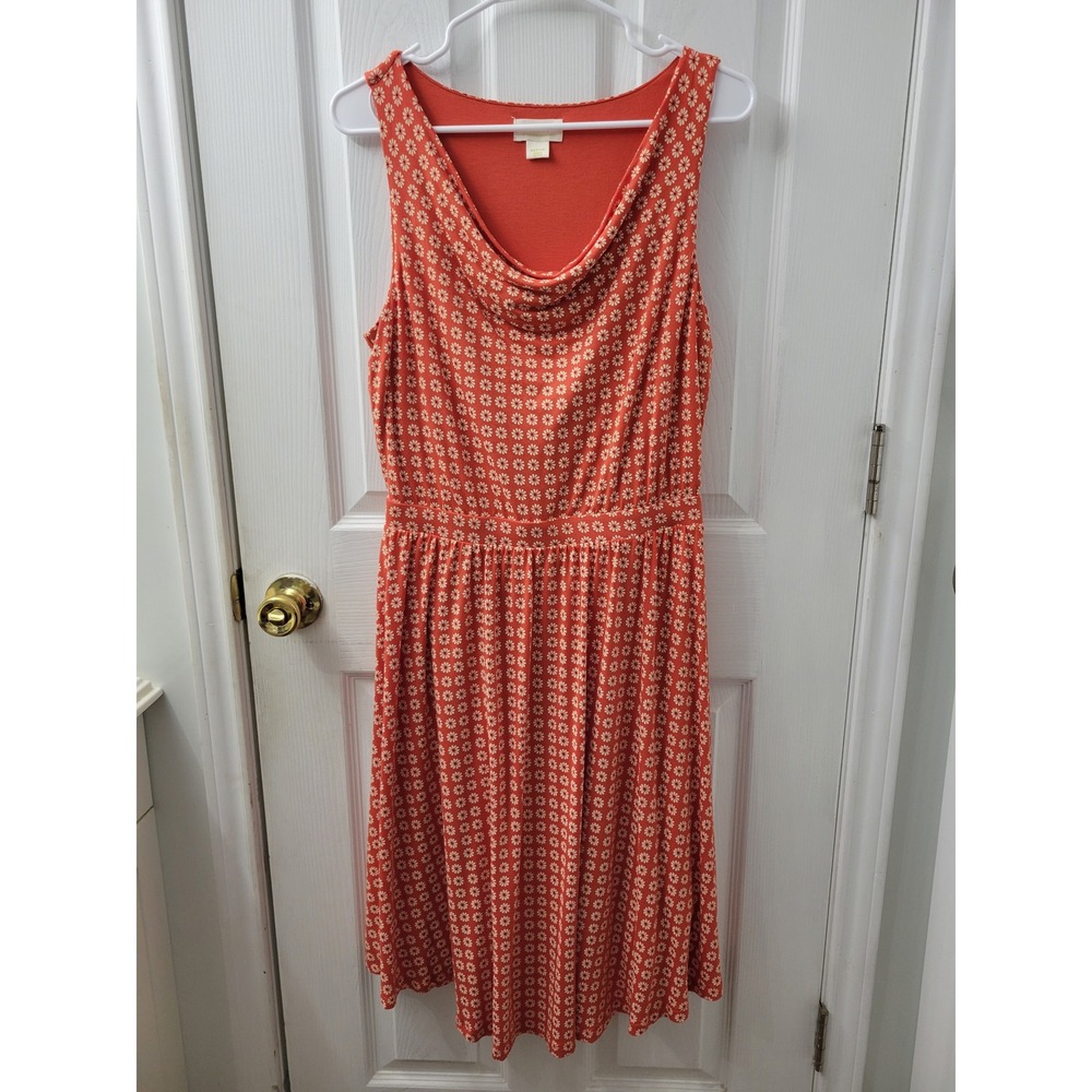 Maeve Anthropologie Orange Daisy Floral Drape Neck Midi Dress Medium